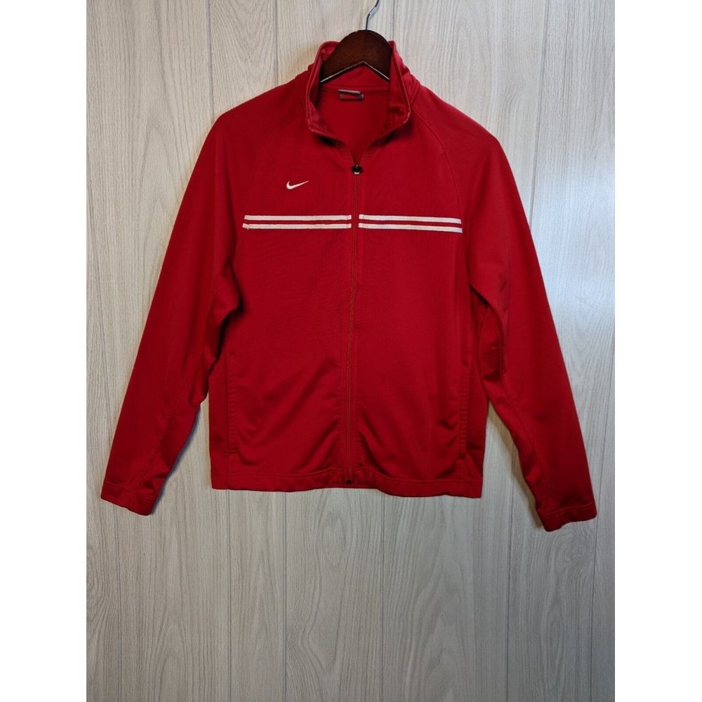 Men's Nike Team Full Zip Red Pullover Size Small S White Stripe